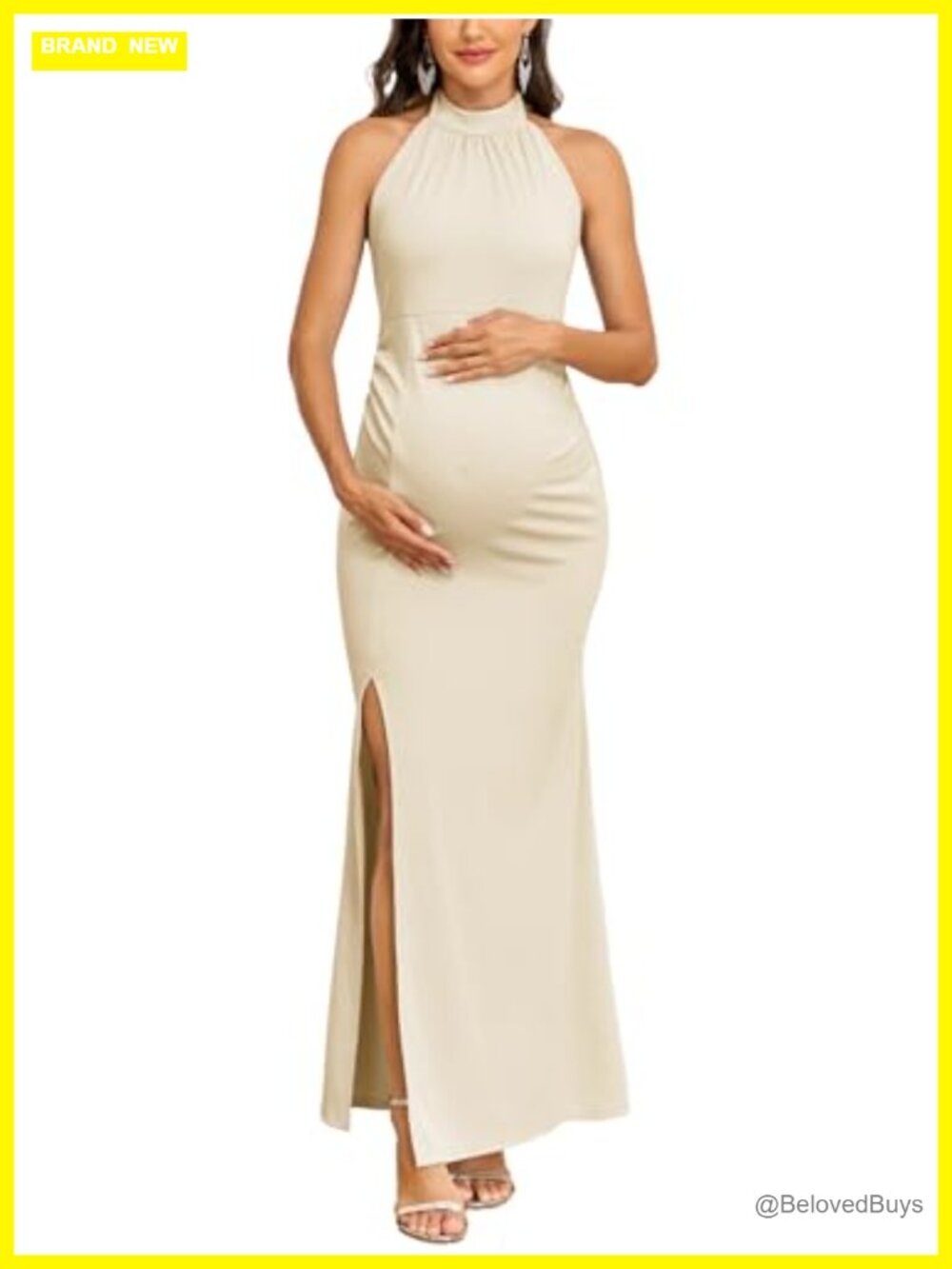 Maternity Halter Neck Split Maxi Dress Sleeveless Mermaid Formal Gown